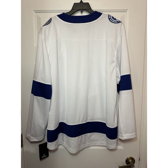 Size XL Fanatics NHL Mens White Blue Tampa Bay Lightning Hockey Jersey NEW - Picture 2 of 3